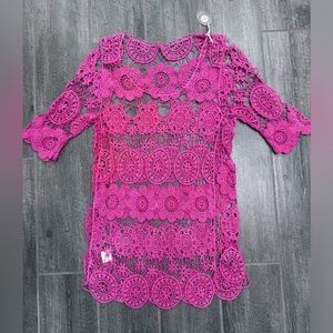Cocoon‎ House Women Crochet Top Shirt Cover Up Pink